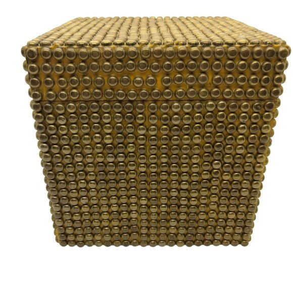 Brass Studded Wooden Box With Lid For Storage Or Decor - Picture 1 of 13